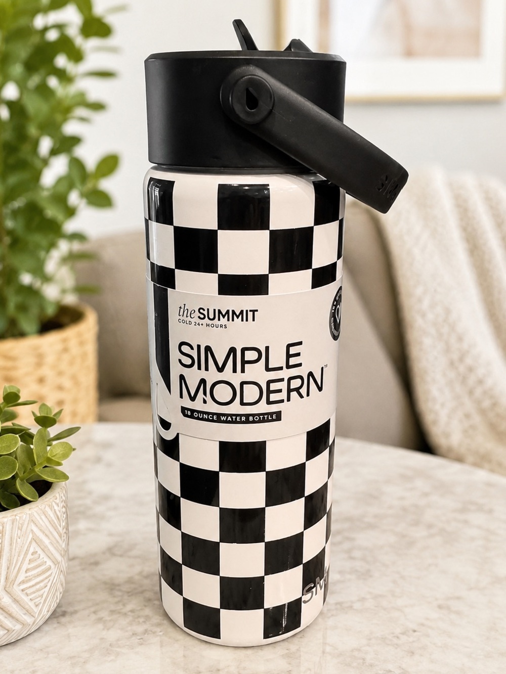 S'well Checkerboard Summit Water Bottle - Black & White